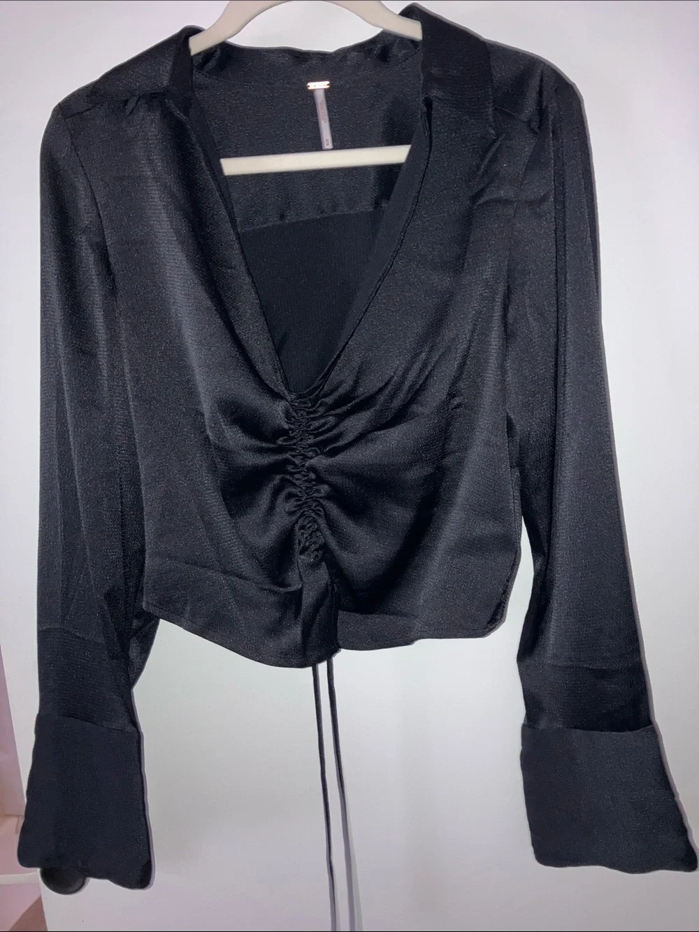 Free people Aurora black ruched long sleeve black blouse women’s Sz M